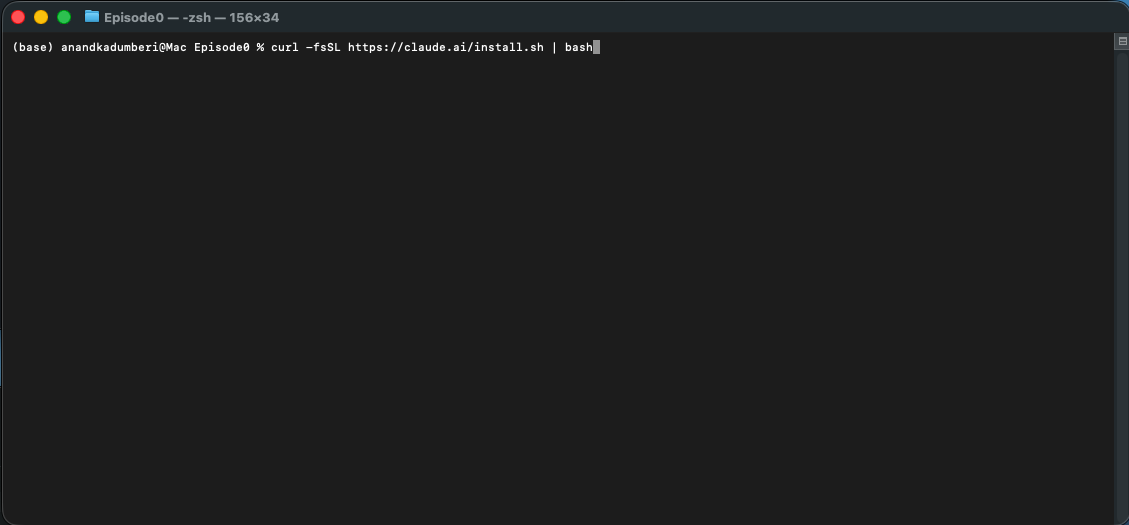 Running the curl install command in the terminal