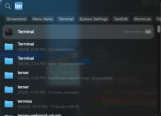 Opening Terminal on Mac via Spotlight