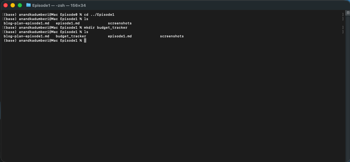 Terminal showing mkdir to create a folder