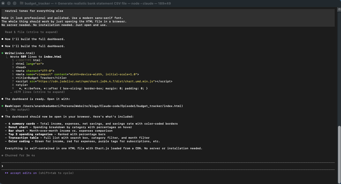 Claude Code showing the build is complete