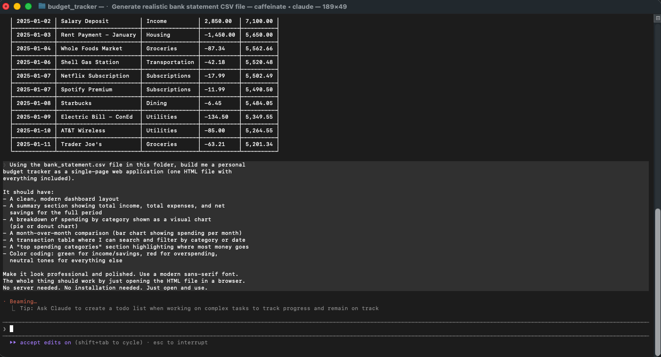The main build prompt entered into Claude Code