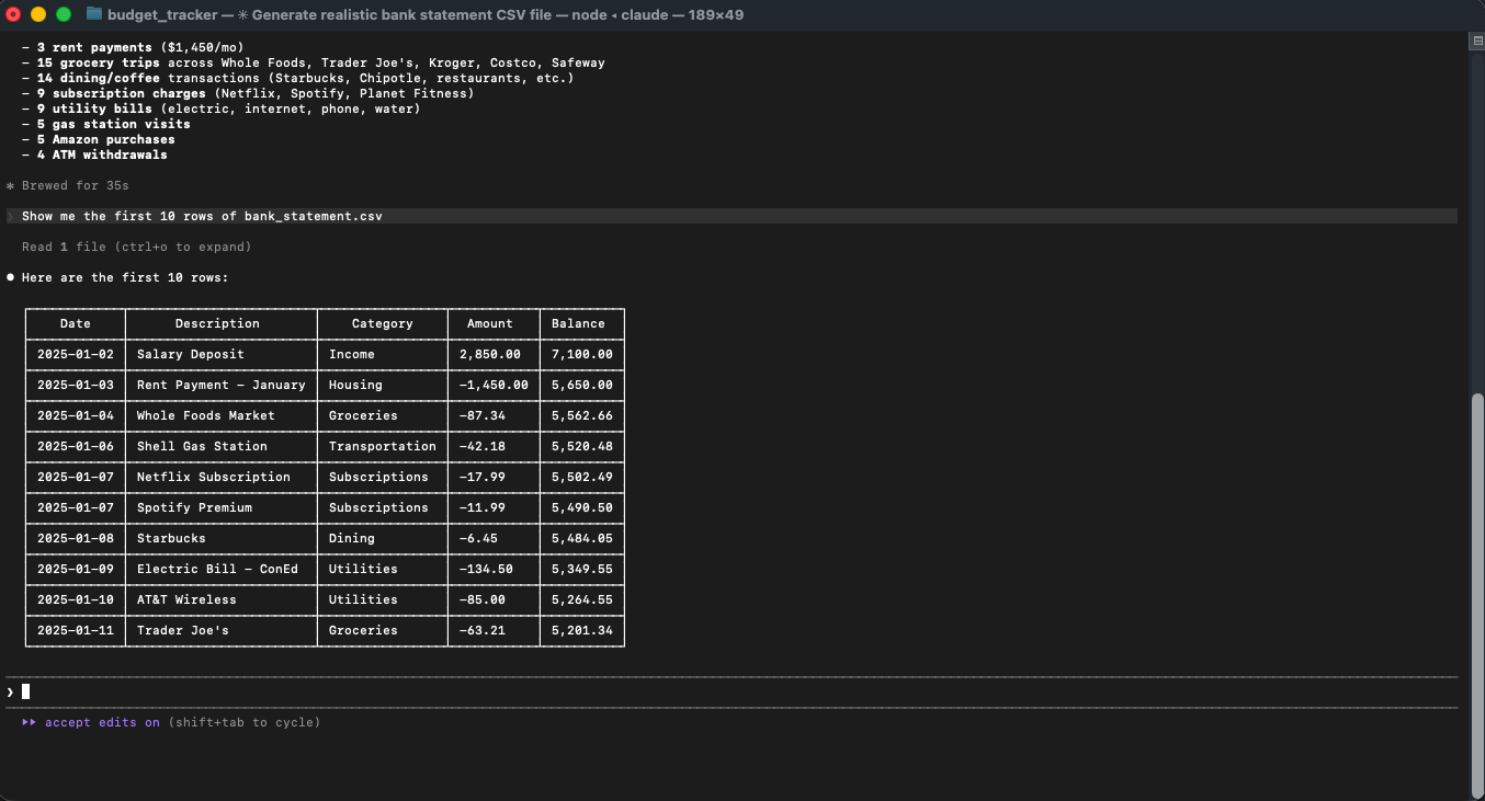 CSV preview showing realistic transaction data